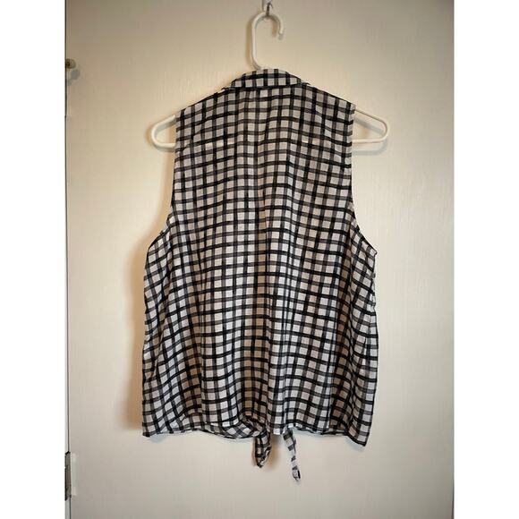 J. Jill black gingham silk cotton sleeveless button up shirt tie front Large - Picture 2 of 7